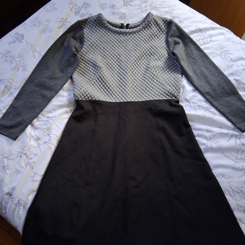 LOFT Black and Gray Textured Dress